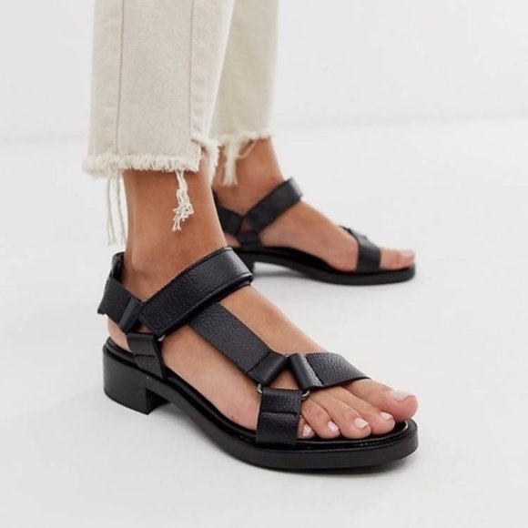 ASOS WHITE Bluebell leather sporty sandals in black - Picture 1 of 6